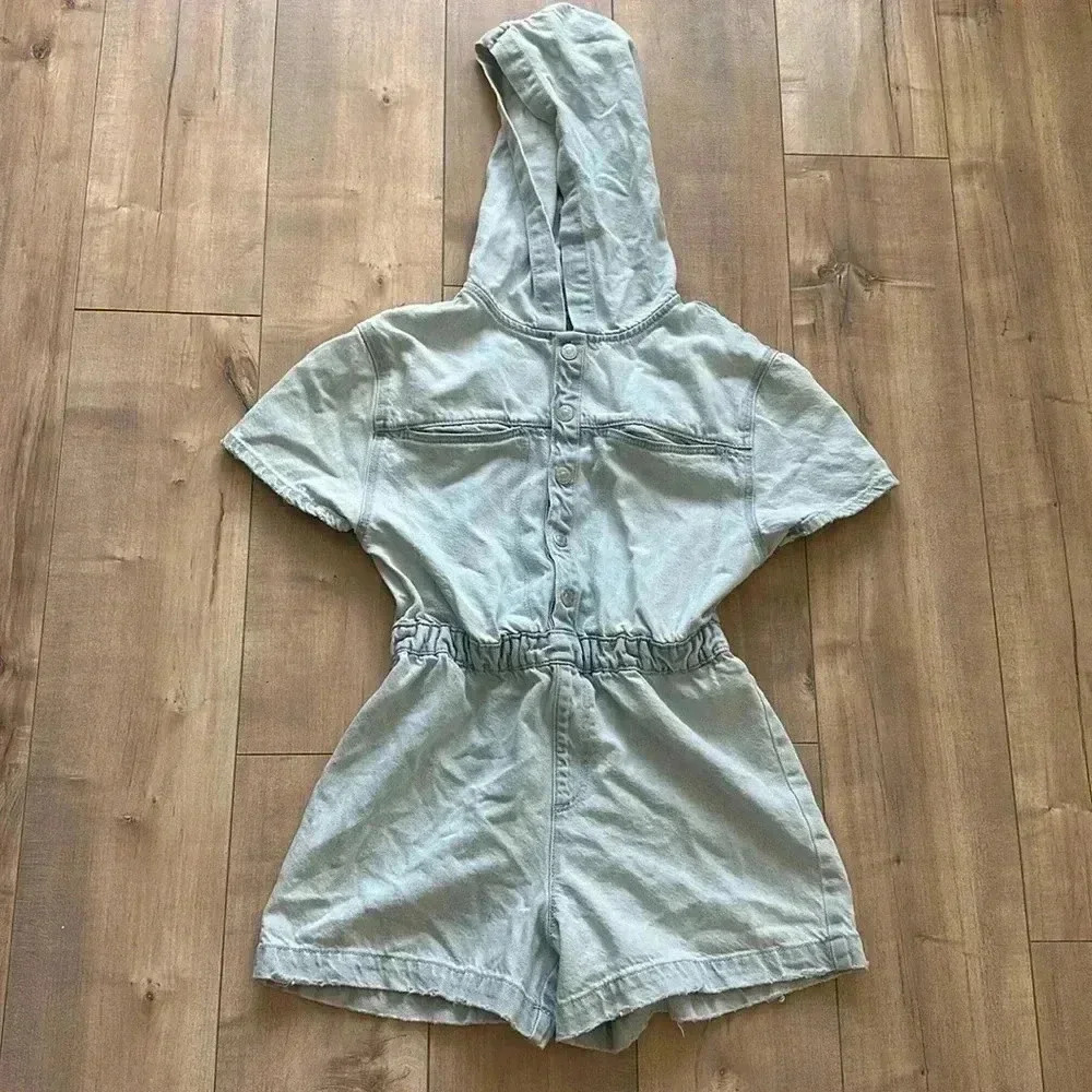 4/$25 Zara Denim Romper w/Hood Snap Buttons Elastic Waist Light Wash Girls 11-12